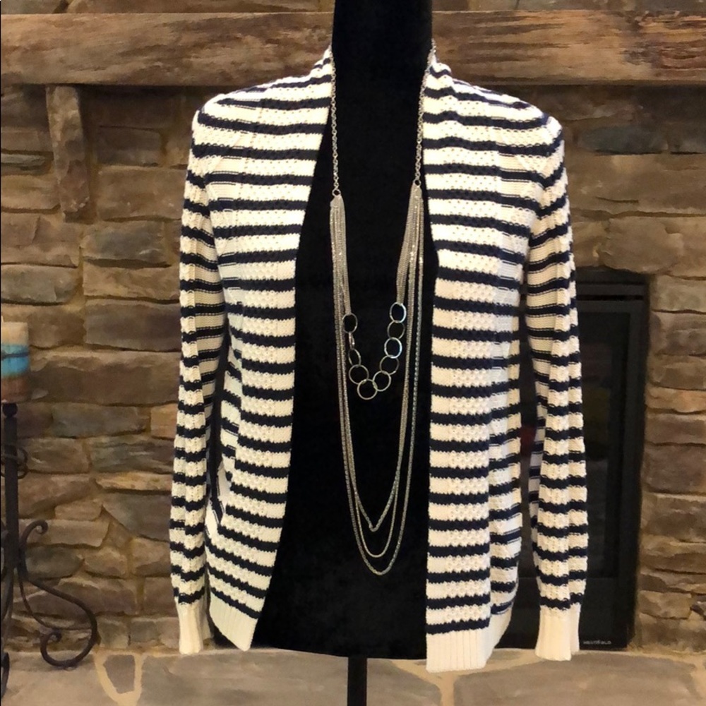 Banana Republic Navy Cream Cable Knit Cardigan XS